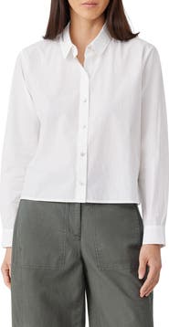 Eileen Fisher Classic Point Collar Organic Cotton Poplin Button-Up Shirt