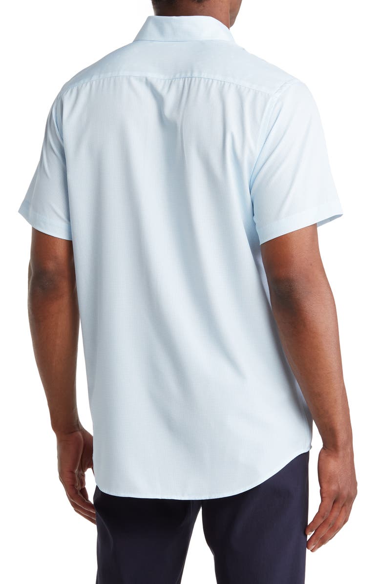 TOM BAINE Slim Fit Performance Short Sleeve Button-Up Shirt, Alternate, color, Blue/ White