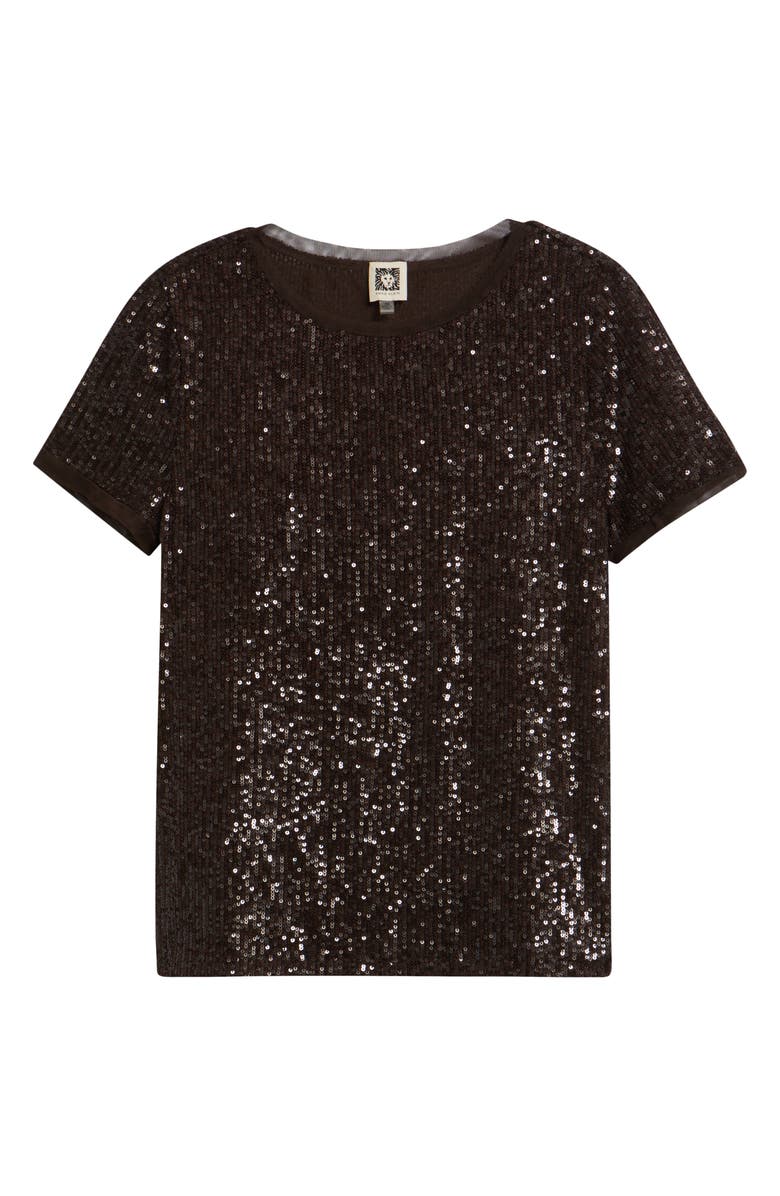Anne Klein Short Sleeve Sequin Mesh Top, Alternate, color, Deep Mahogany