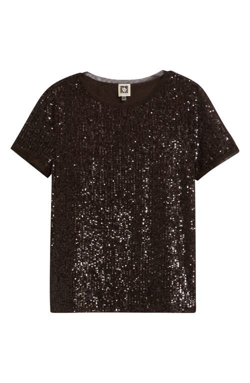 Anne Klein Short Sleeve Sequin Mesh Top In Black