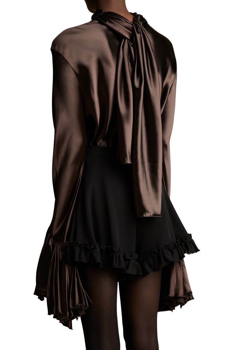 Amelia Ruffle Cuff Charmeuse Blouse, Alternate, color, DARK BROWN