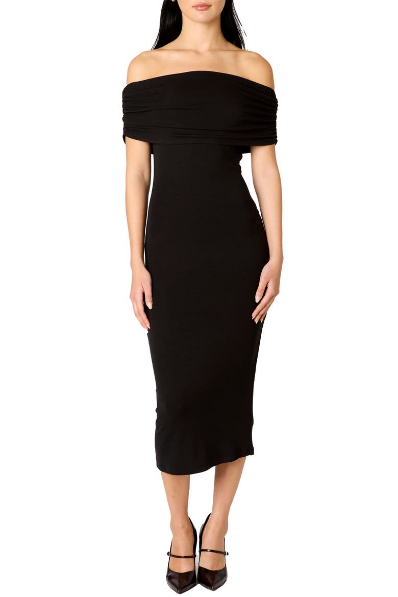Celine Off the Shoulder Body-Con Midi Dress, Main, color, BLACK