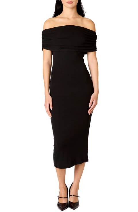 Celine Off the Shoulder Body-Con Midi Dress
