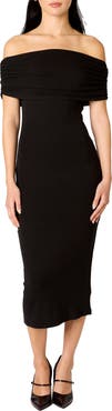 Nia Celine Off the Shoulder Body-Con Midi Dress