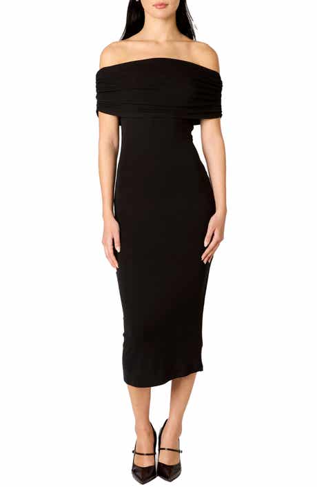 Nia Celine Off the Shoulder Body-Con Midi Dress