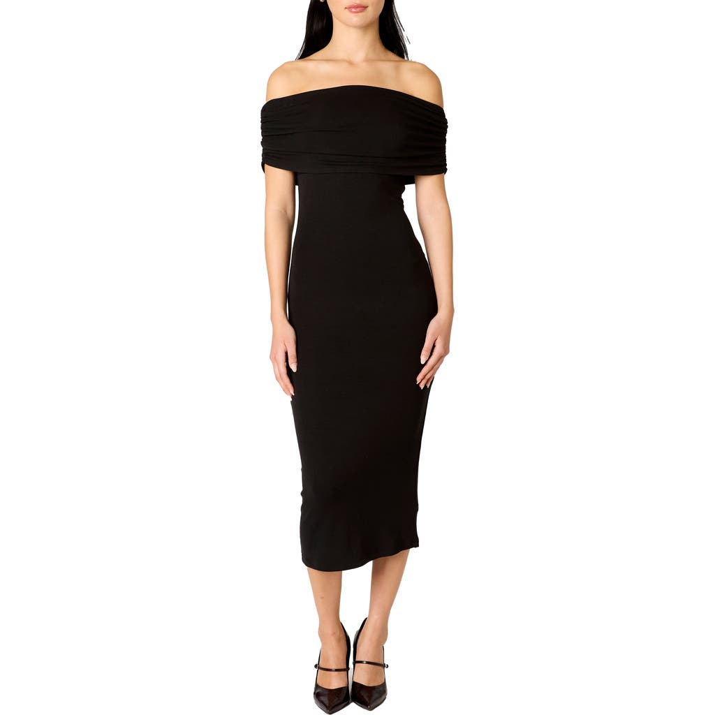Nia Celine Off The Shoulder Body-con Midi Dress In Black