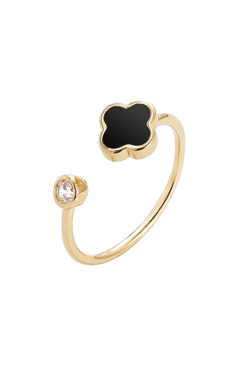 Black Clover & Crystal Open Band Ring