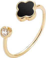 Adornia Black Clover & Crystal Open Band Ring