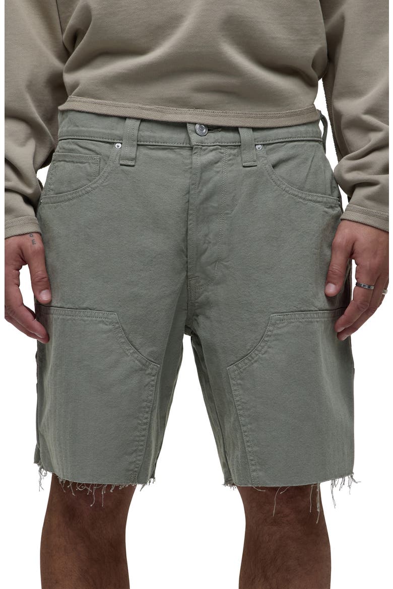 Cutoff Cotton Herringbone Carpenter Shorts, Alternate, color, SAGE