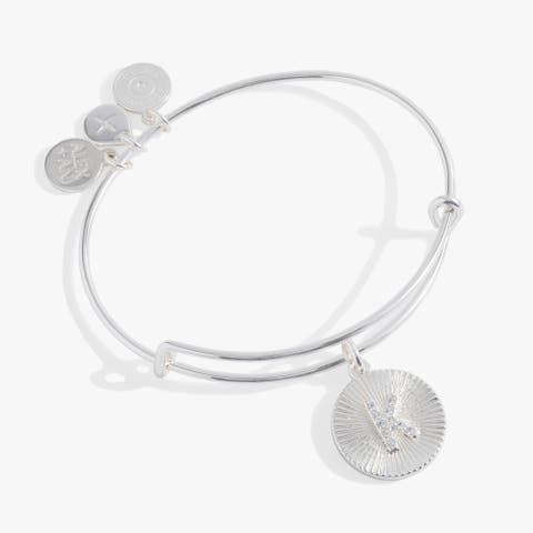 Pave Starburst Texture Initial Bangle Bracelet
