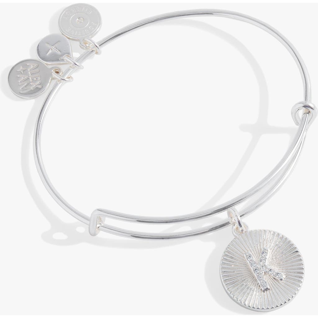 Alex And Ani Pave Starburst Texture Initial Bangle Bracelet In Silver - K