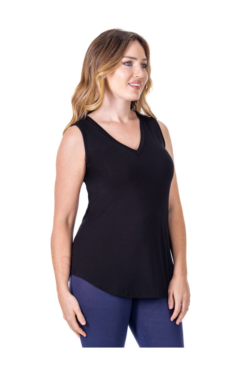 Petites V-Neck Tunic Tank Top with Round Hemline, Alternate, color, Black