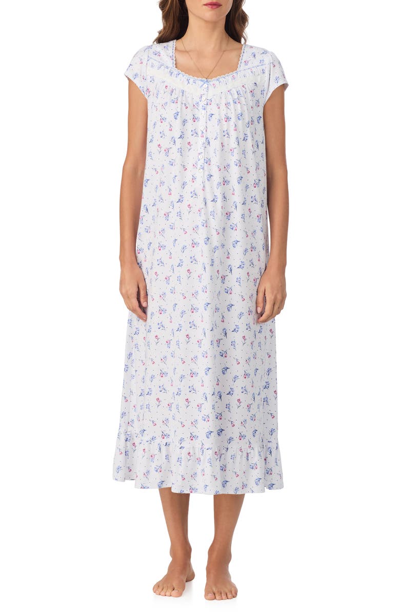 Eileen West Floral Cap Sleeve Nightgown, Main, color, White/ Dot