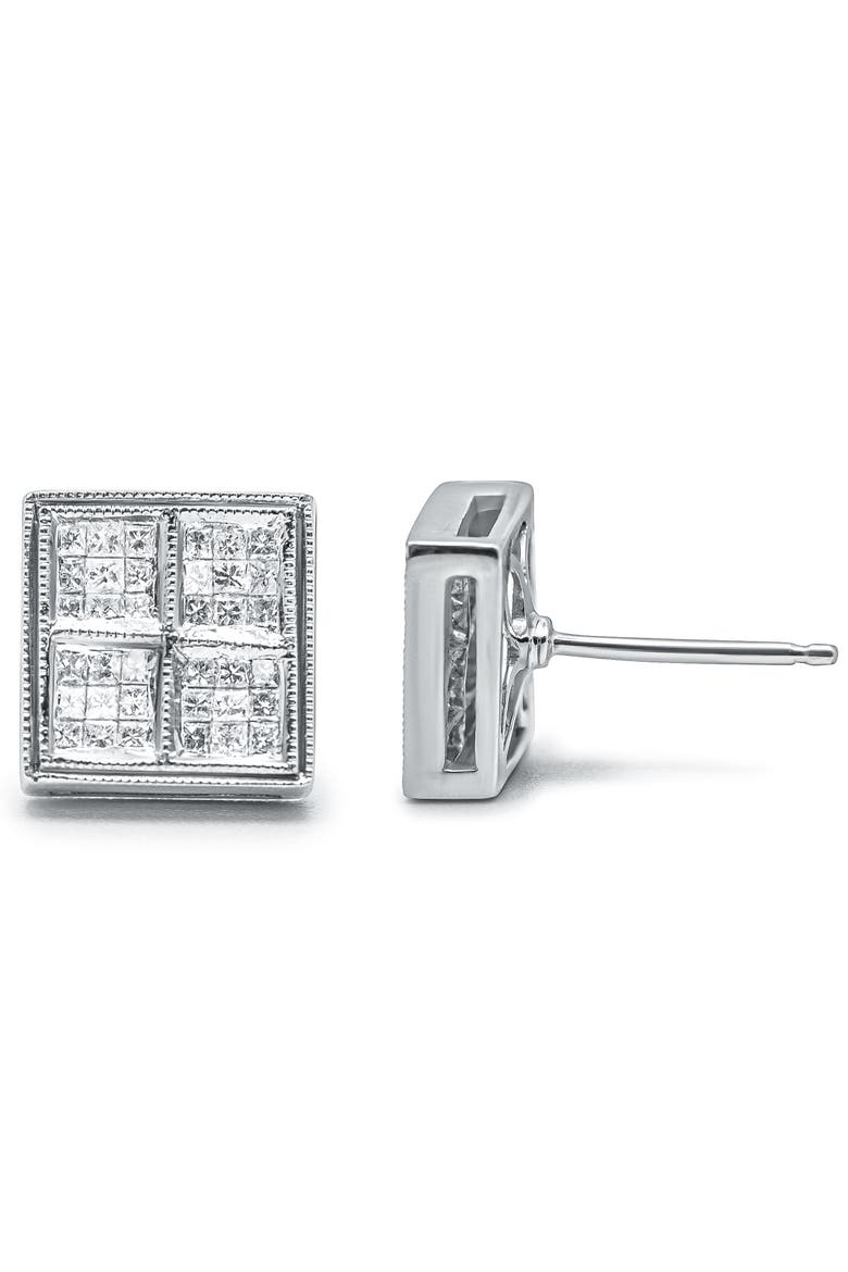 14K White Gold 1/2 Cttw Princess Diamond Composite Box Milgrain Stud Earrings, Alternate, color, White