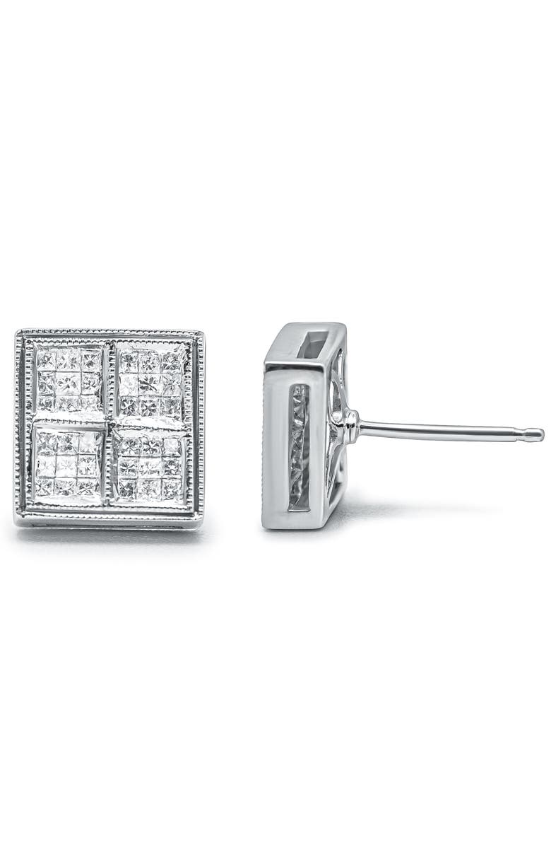 Haus of Brilliance 14K White Gold 1/2 Cttw Princess Diamond Composite Box Milgrain Stud Earrings, Alternate, color, White
