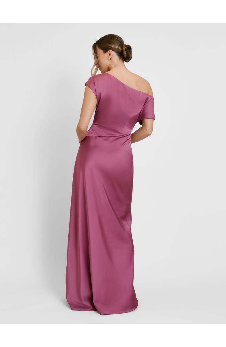 Six Stories Asymmetric Satin Bridesmaid Dress, Alternate, color, Plum