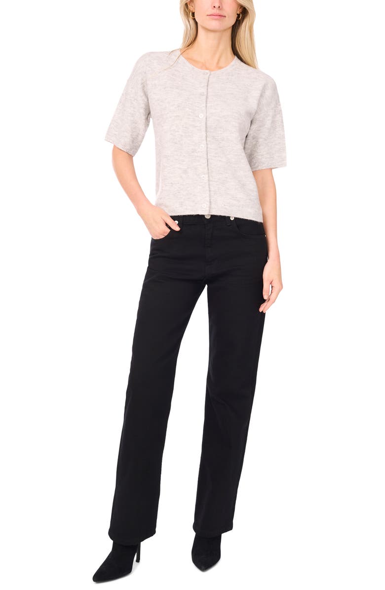 Vince Camuto Short Sleeve Cardigan, Alternate, color, Grey Fog Heather