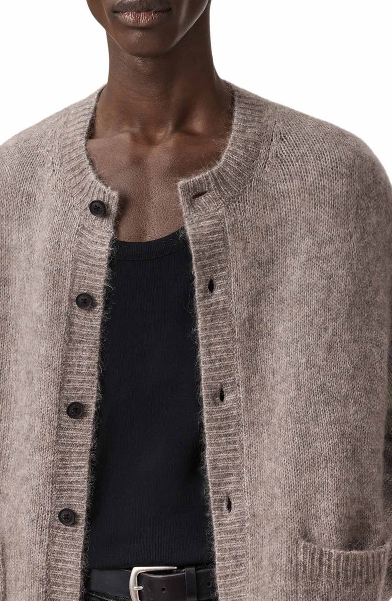 AllSaints Coby Wool & Mohair Blend Cardigan, Alternate, color, Oak Brown