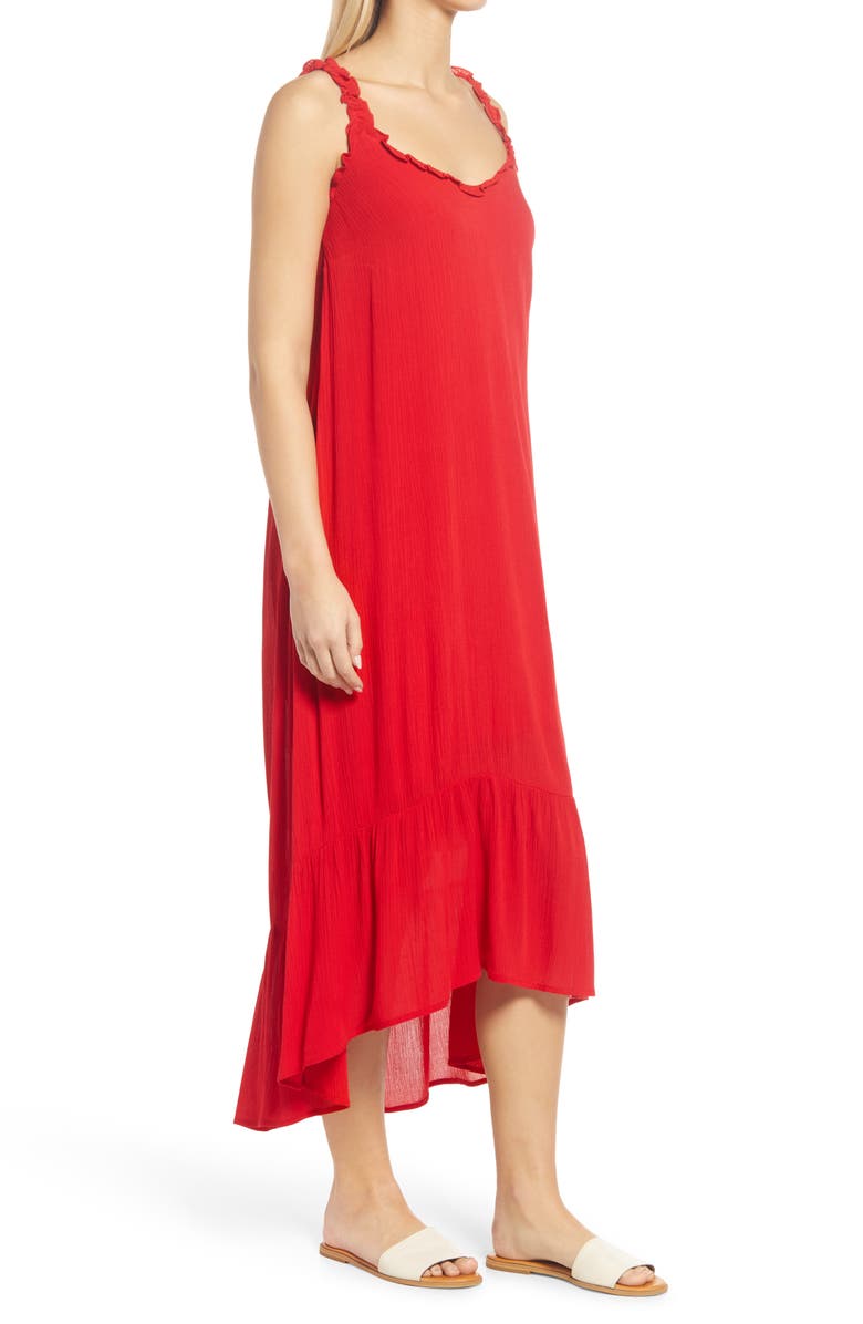 GIBSONLOOK High-Low Ruffle Edge Maxi Dress, Alternate, color, Red
