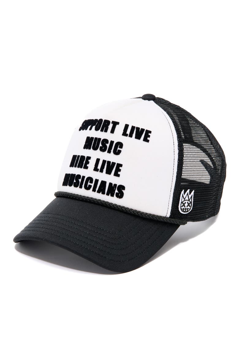 Support Live Music Trucker Hat, Main, color, WHITE