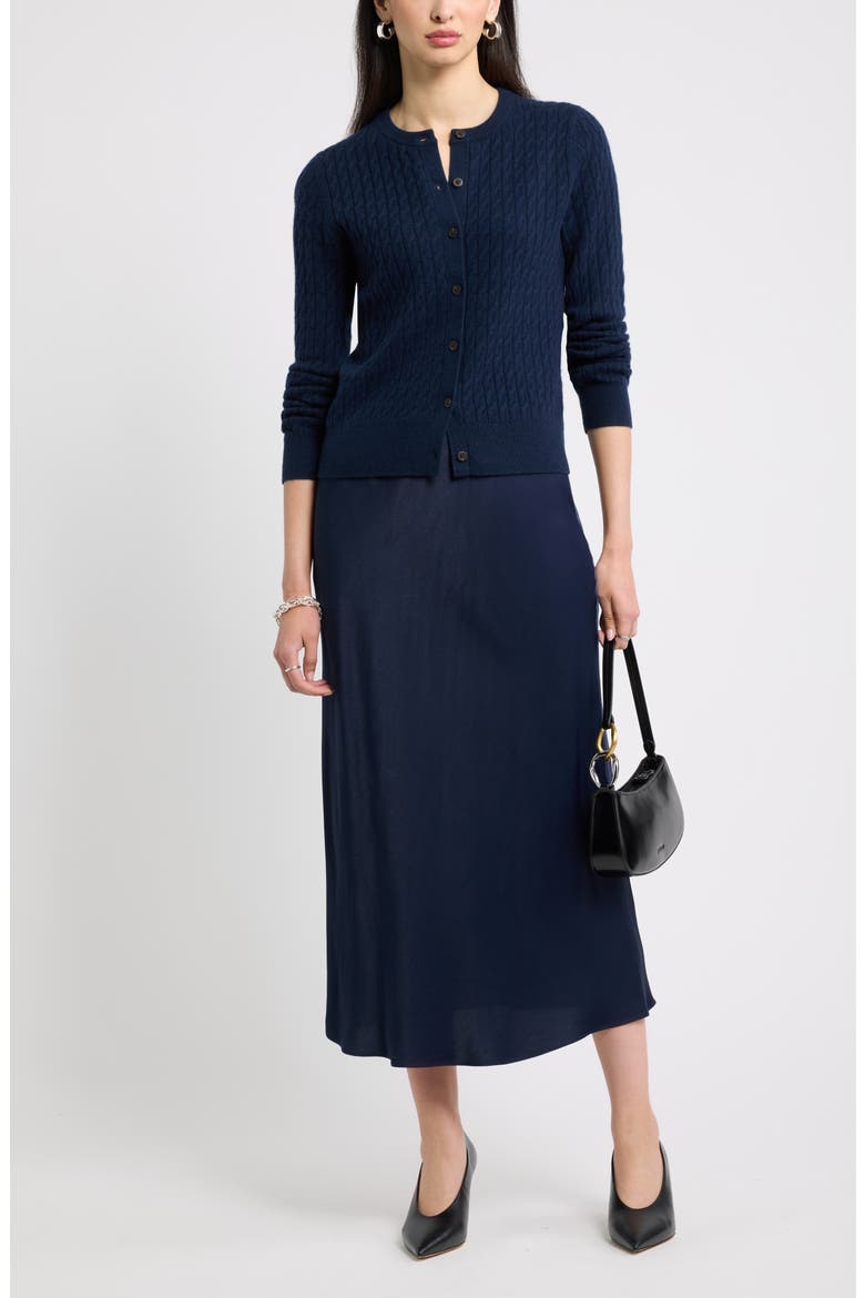 Cashmere Mini Cable Cardigan, Alternate, color, NAVY NIGHT