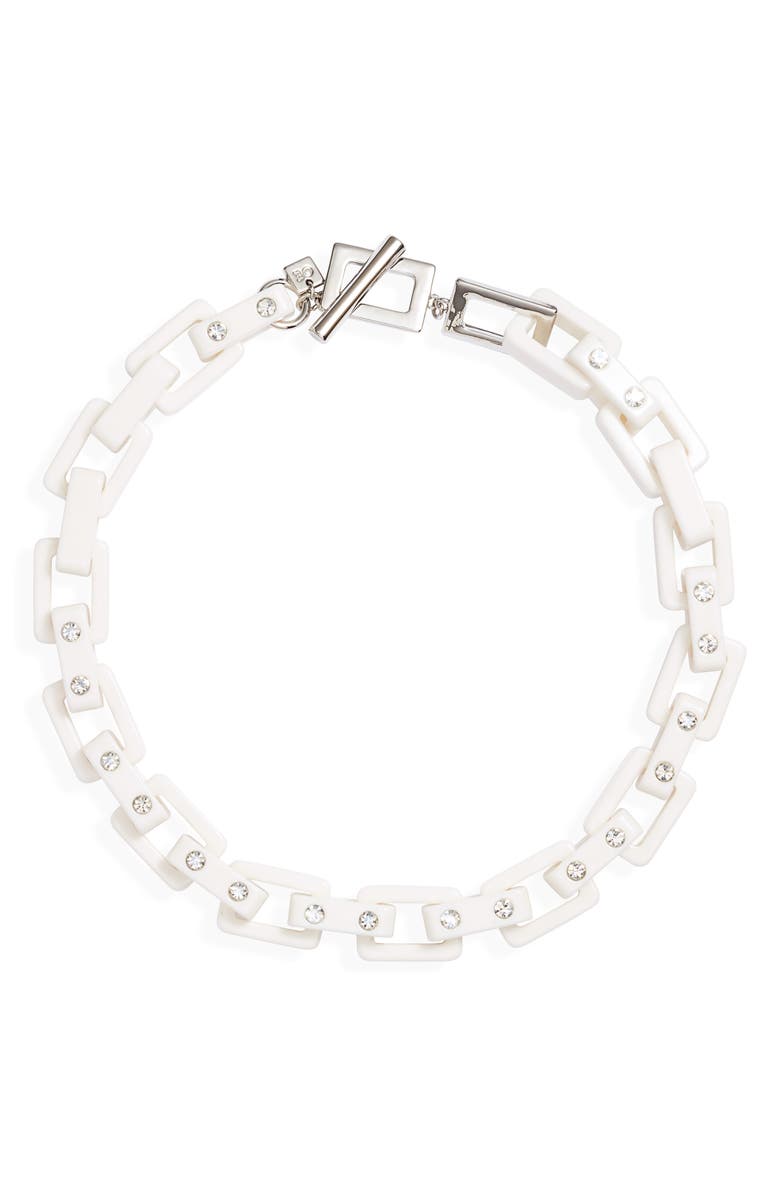 Open Edit Crystal Resin Link Collar Necklace, Main, color, Clear- White- Rhodium