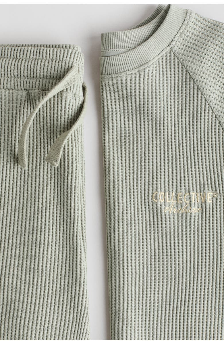 H&M 2-piece waffled jersey set, Alternate, color, Light Khaki Green
