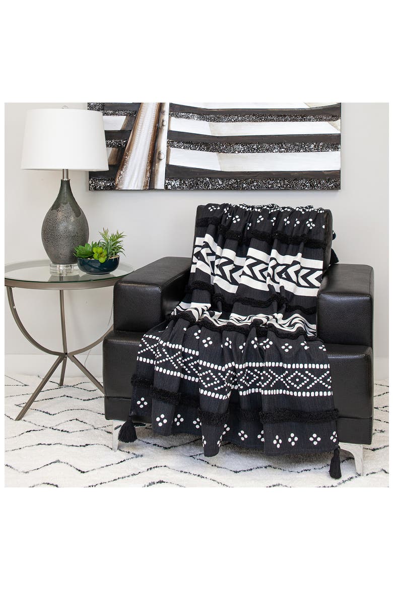 Niko Fringe Throw Blanket, Alternate, color, BLACK