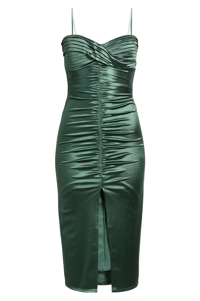 Strapless Ruched Midi Dress, Alternate, color, MOSS