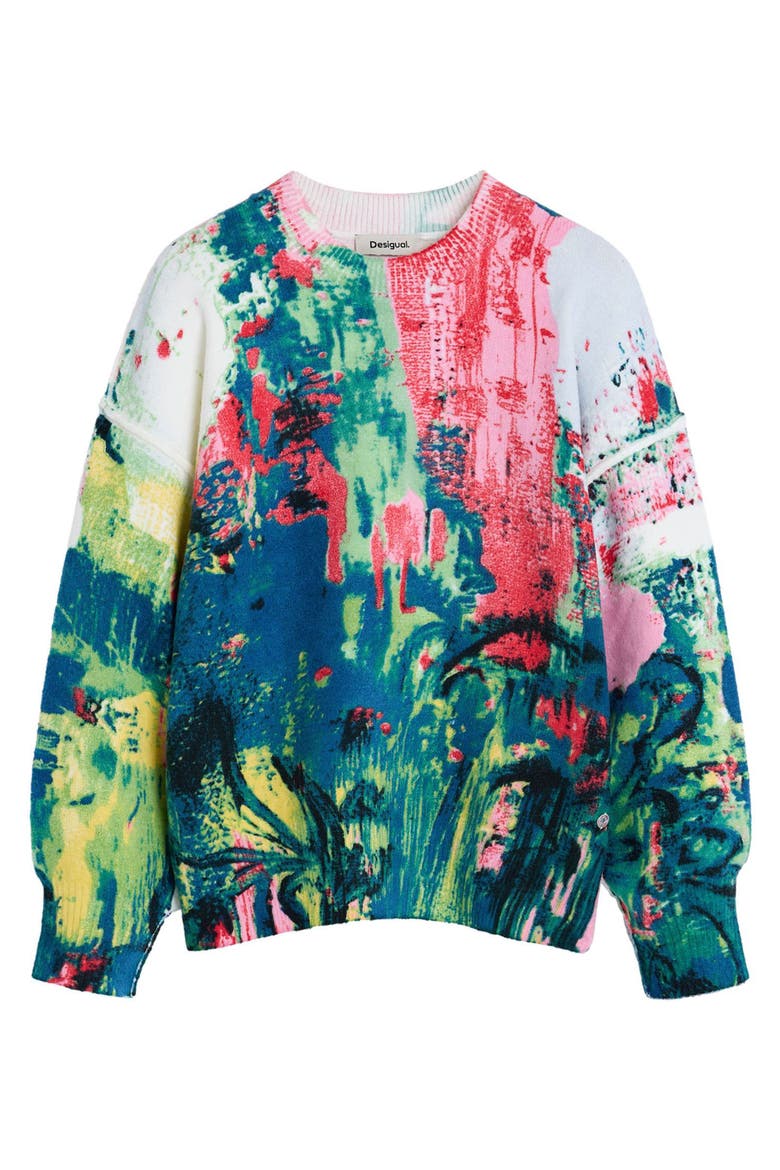 Splatter Print Sweatshirt, Alternate, color, BRIGHT GREEN