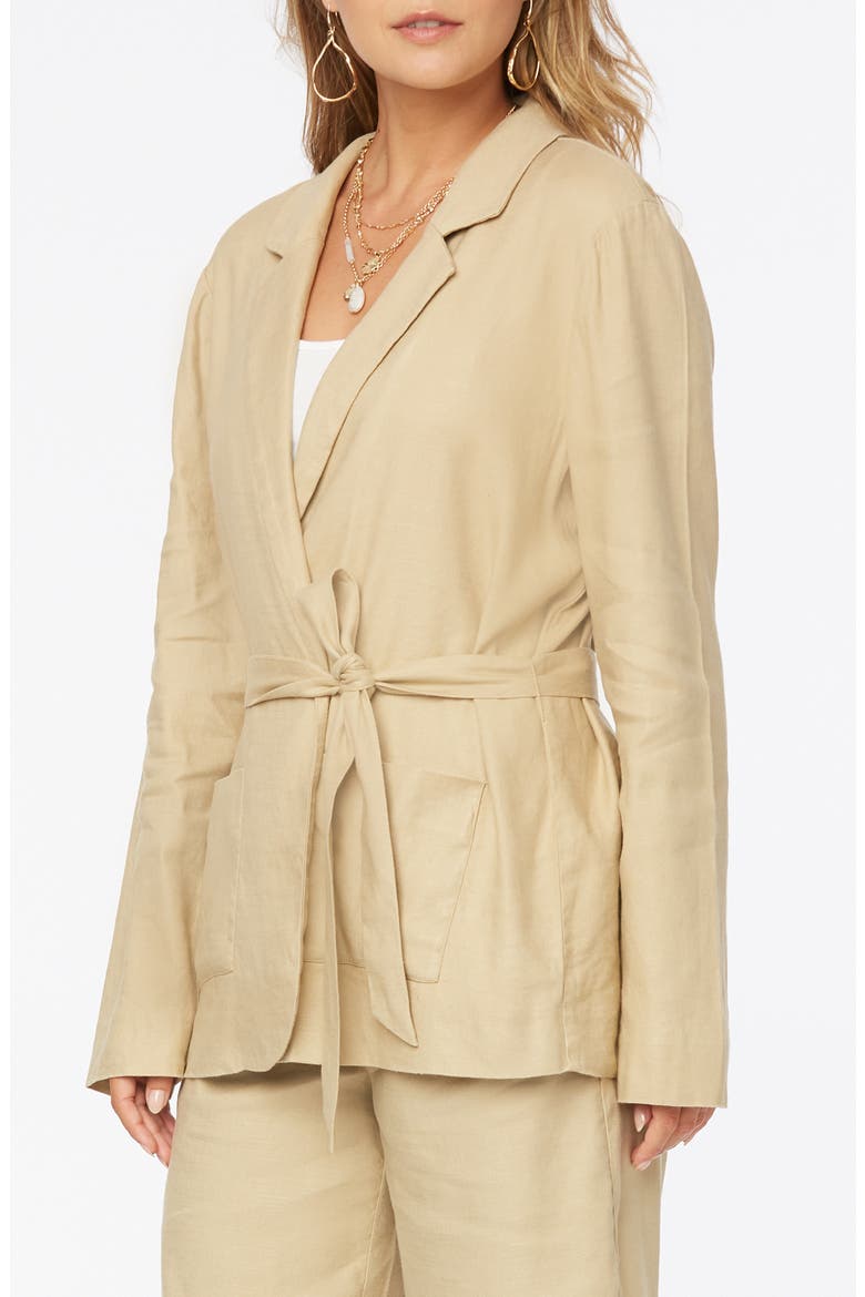 Belted Linen Blend Blazer, Alternate, color, WARM SAND