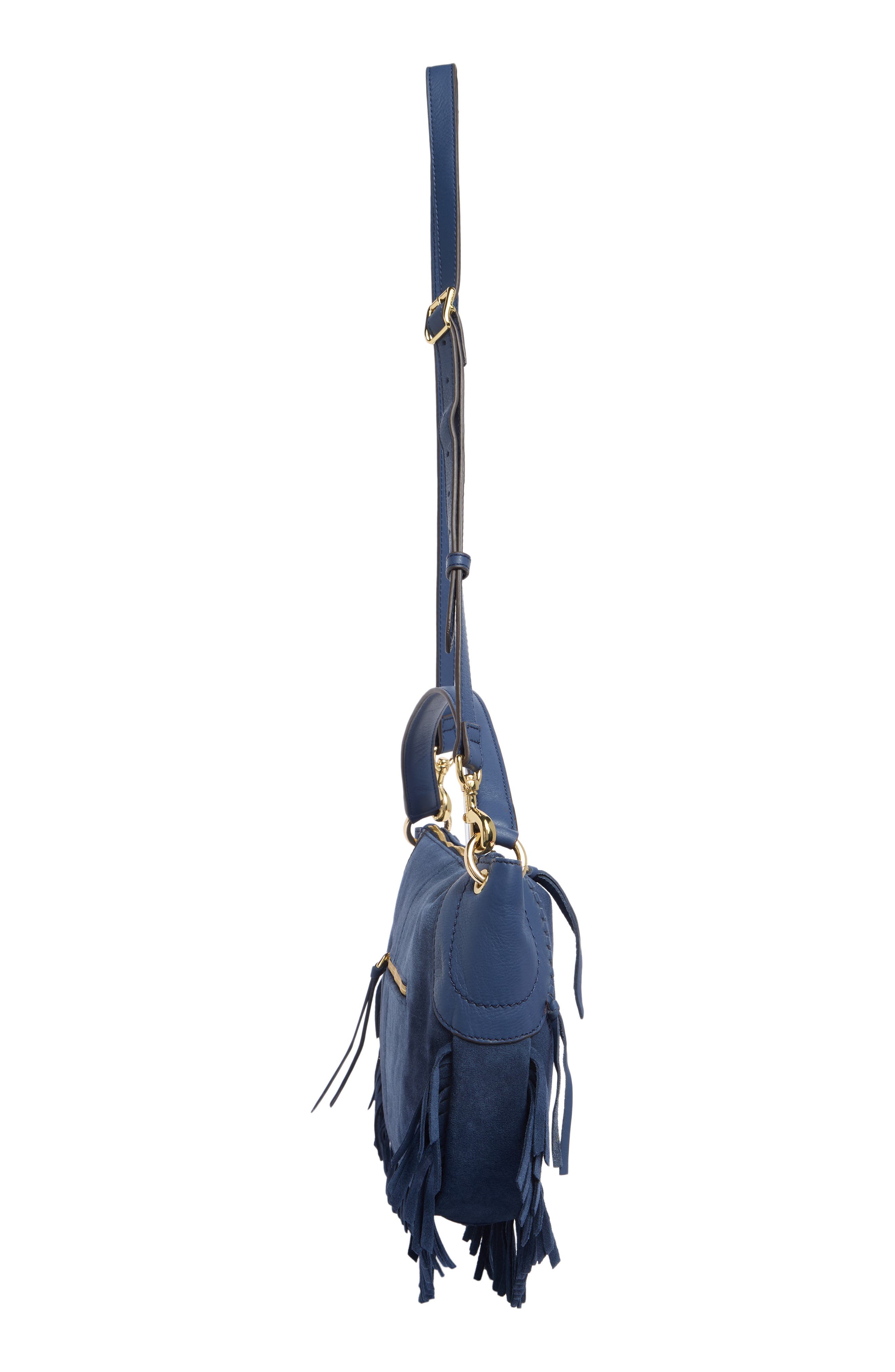 Dante Fringe Leather Shoulder Bag, Alternate, color, INDIGO SUEDE