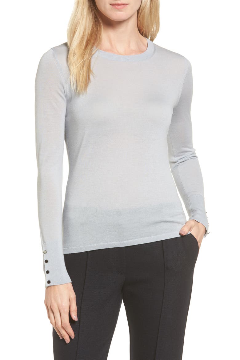 Frankie Cuff Detail Wool Sweater (Nordstrom Exclusive), Main, color, BLUE DUST