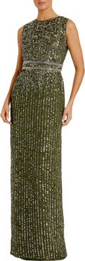 Mac Duggal Sequined High Neck Sleeveless Column Gown