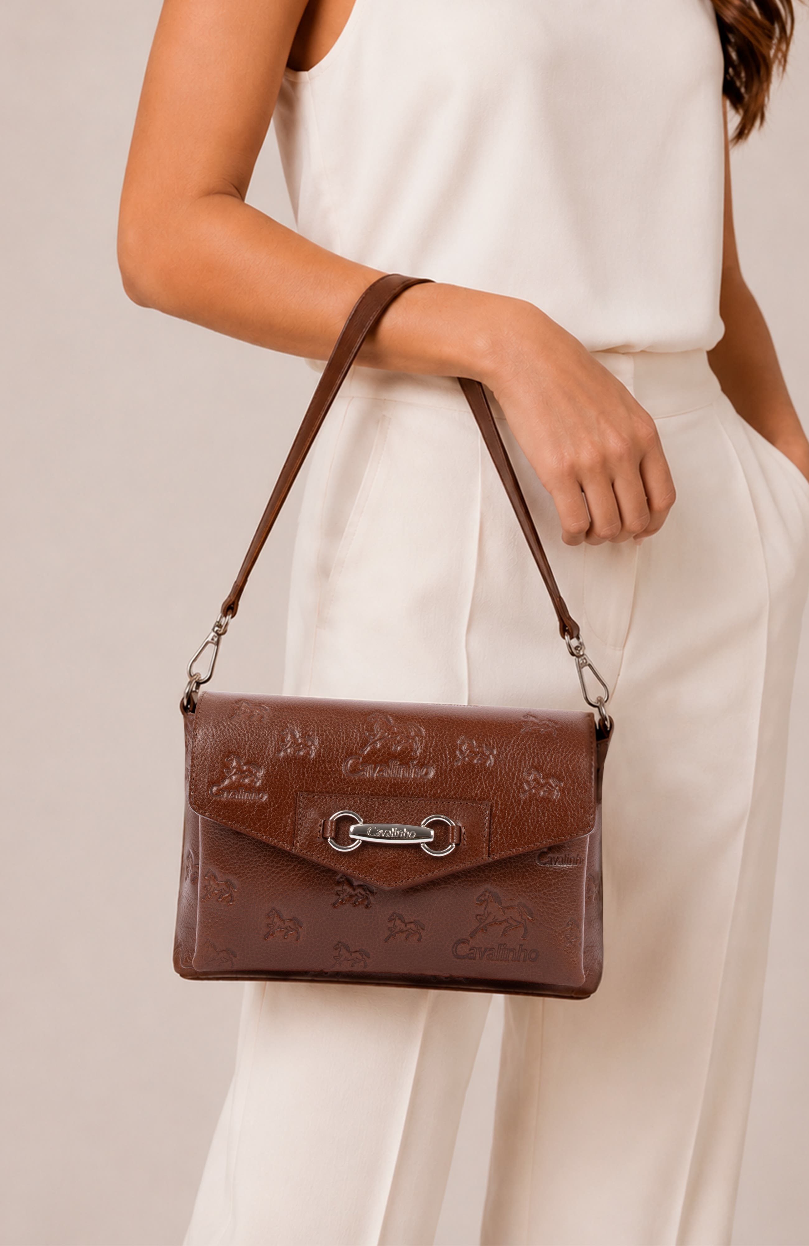 Cavalo Lusitano 546 Embossed Leather Handbag, Alternate, color, Camel Brown