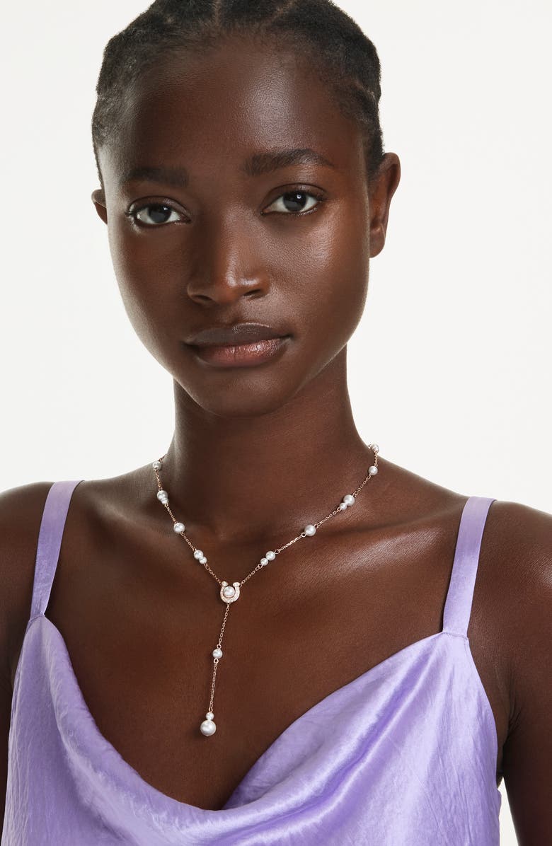 Swarovski Symbolica Faux Pearl Y-Necklace, Alternate, color, Rose Gold