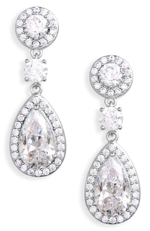 Cubic Zirconia Halo Drop Earrings
