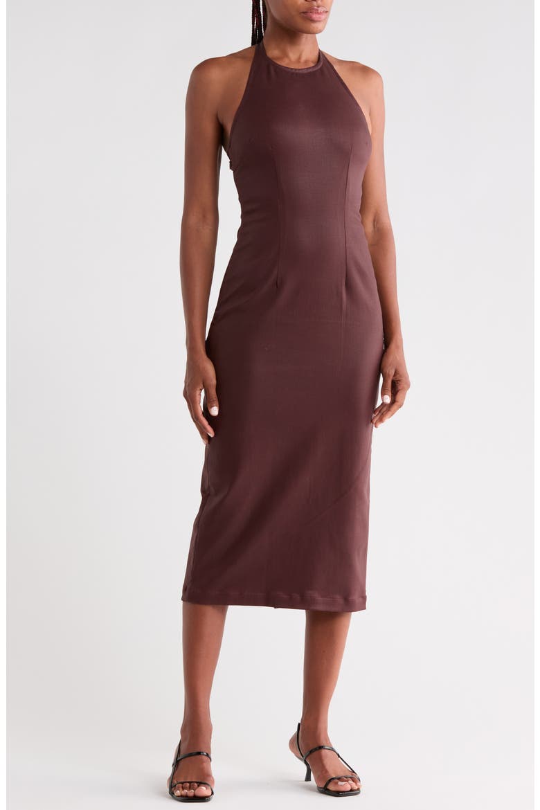 Esme Halter Neck Faux Leather Dress, Main, color, SAFFRON COATED