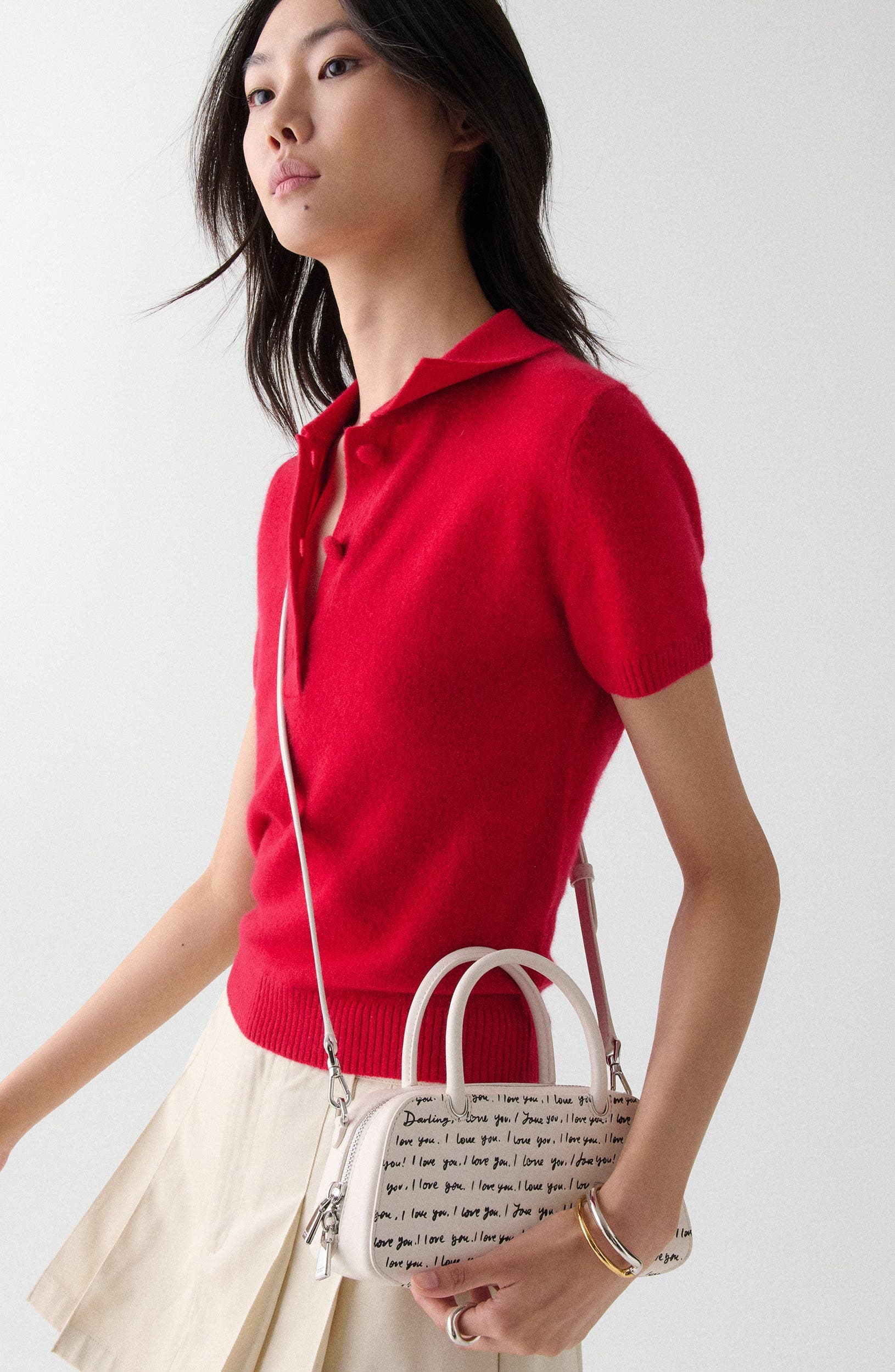 Kate Spade New York grace i love you script embossed leather top handle bag, Alternate, color, Cream Multi