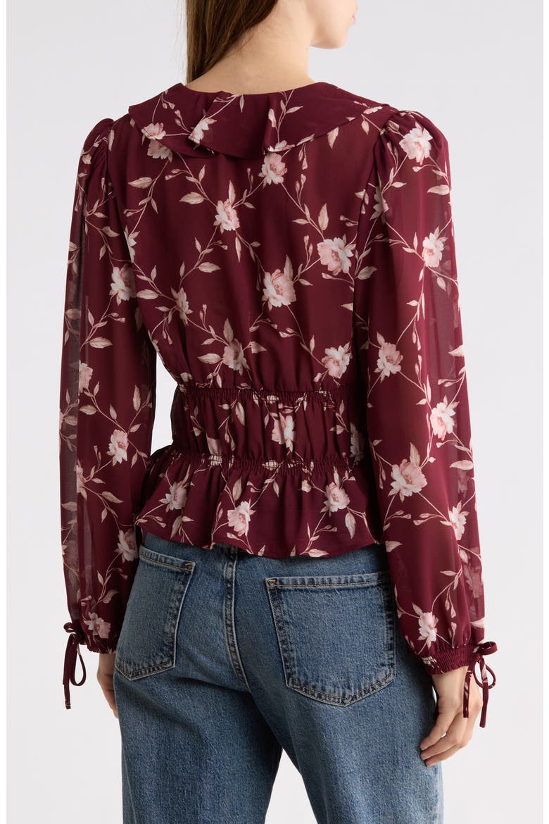 Ruffle Trim Top, Alternate, color, BURGUNDY LATTICE