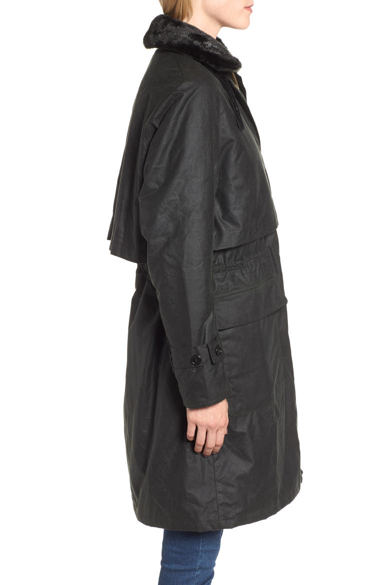 Floree Waxed Cotton Canvas Jacket with Faux Fur Collar, Alternate, color, SAGE