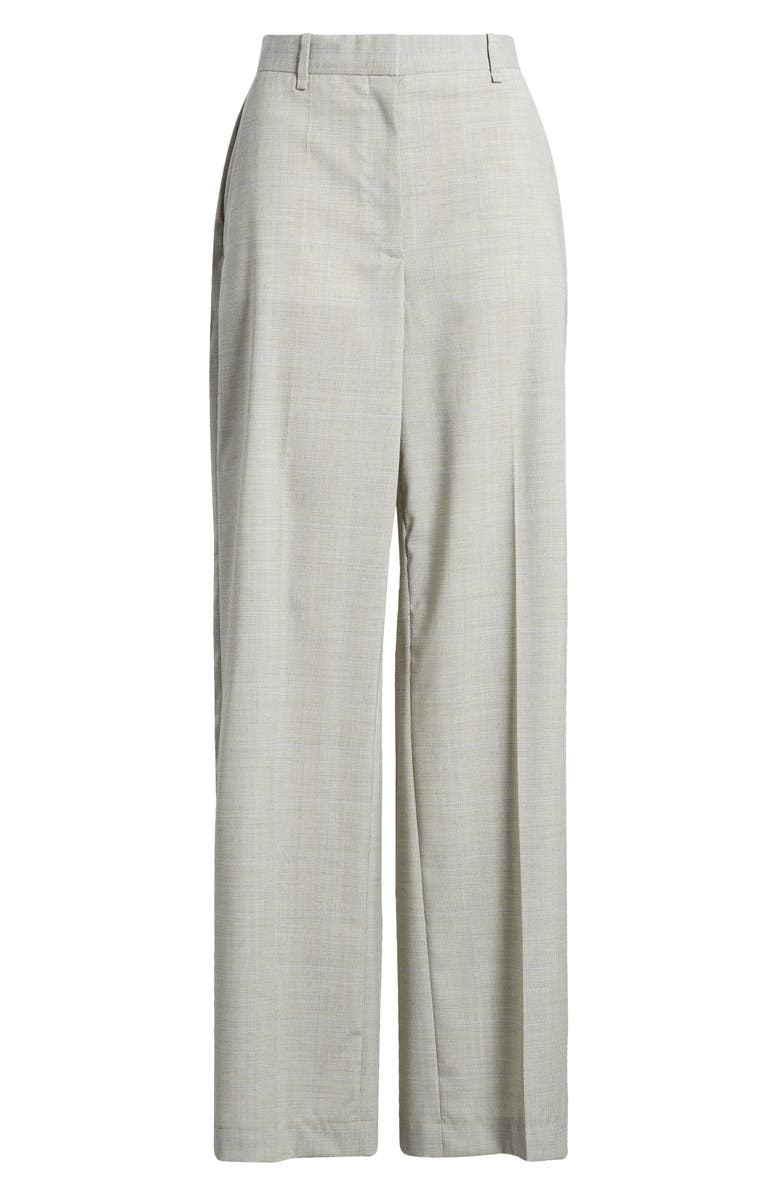 BOSS Tikela Virgin Wool Wide Leg Pants, Alternate, color, Light Beige Windowpane