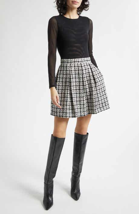 Alice + Olivia Chara Long Sleeve Mixed Media Party Dress