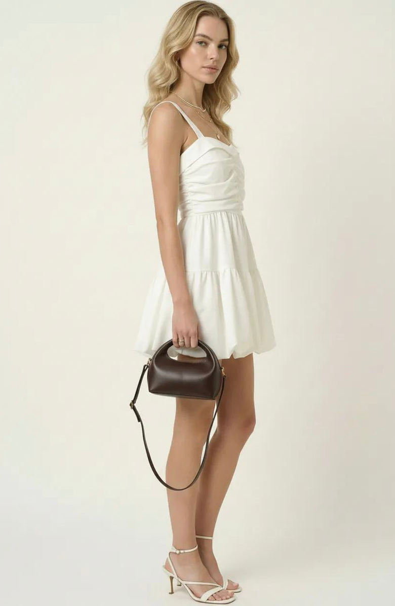 Modenaire Ruched Sweetheart Flared Mini Dress, Alternate, color, White / Ivory