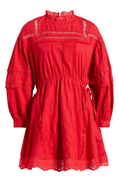 DAMSON MADDER DAMSON MADDER CLANCY LACE & EYELET LONG SLEEVE ORGANIC COTTON MINIDRESS