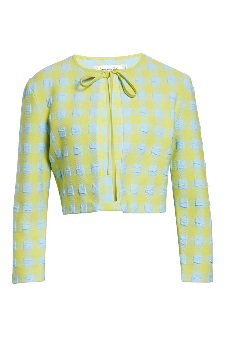 Crop Gingham Jacquard Cardigan, Alternate, color, CERULEAN/ PEAR