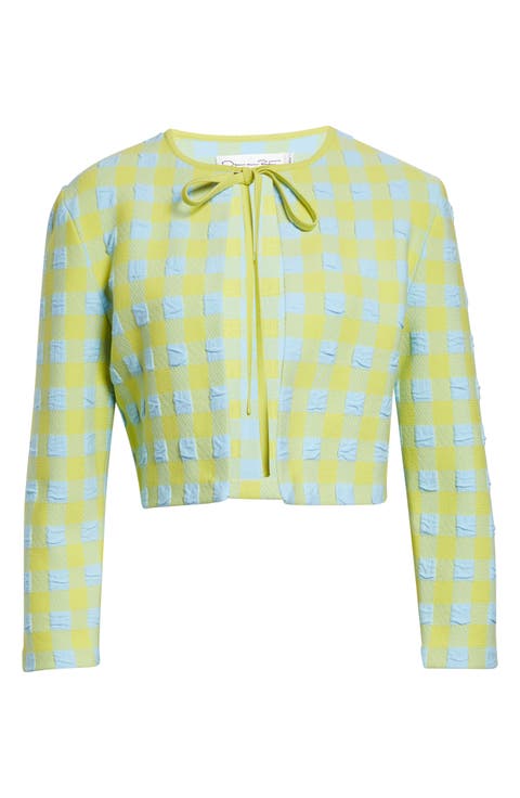 Crop Gingham Jacquard Cardigan