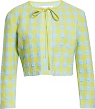 Oscar de la Renta Crop Gingham Jacquard Cardigan