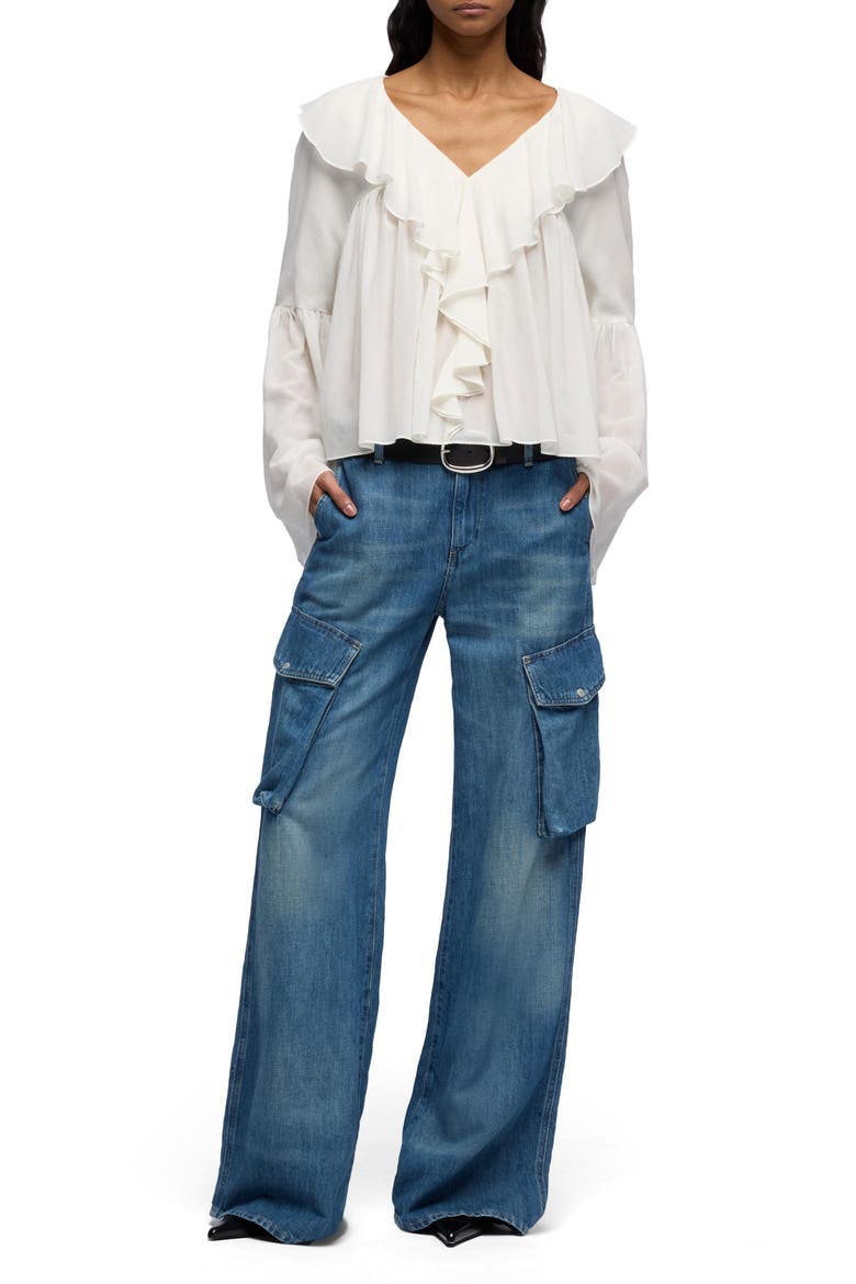 Lotta High Waist Wide Leg Cotton & Linen Cargo Jeans, Alternate, color, OCEAN MIST
