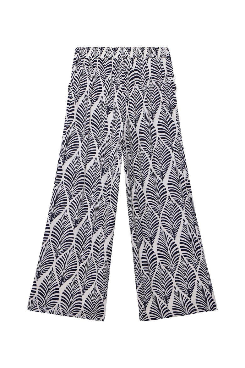 Leaf Print Wide Leg Trousers, Alternate, color, Blue